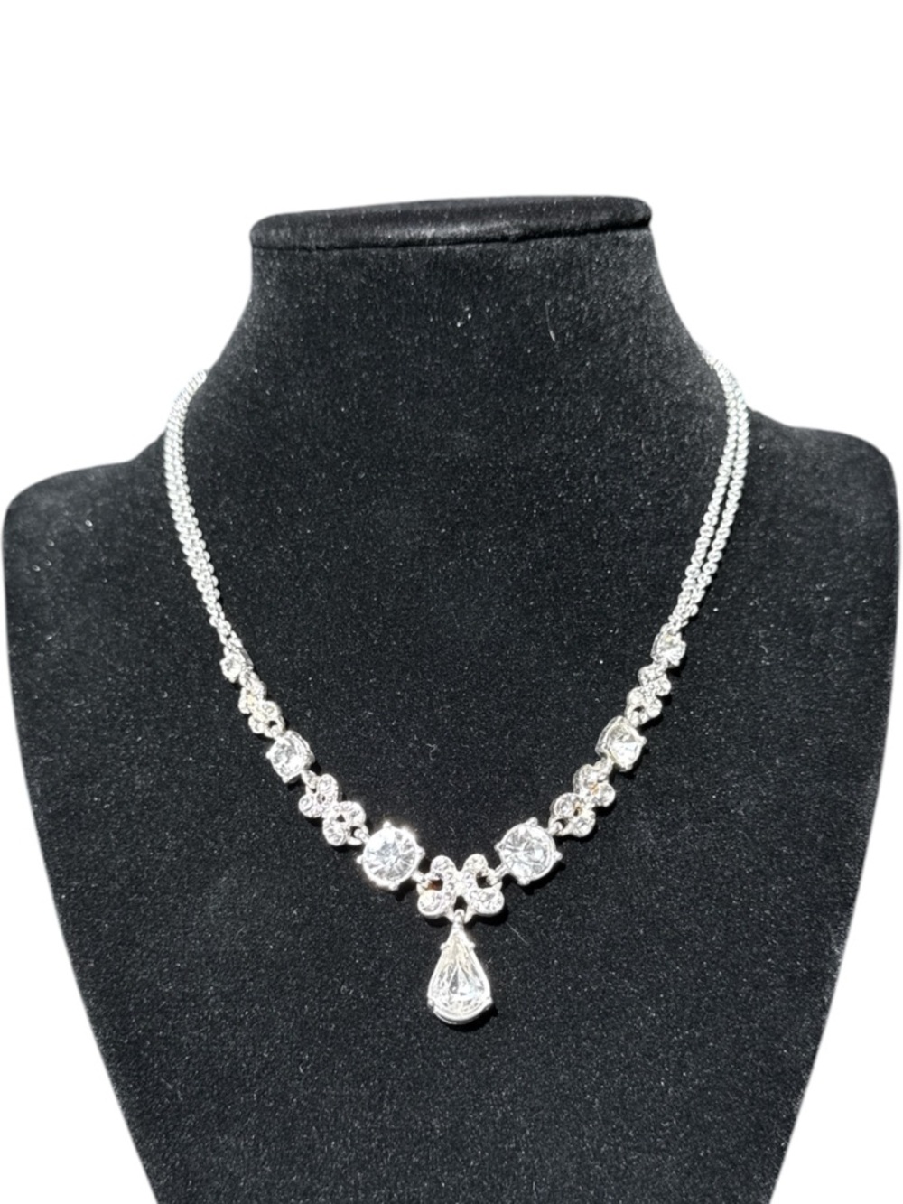 Napier Silver-Tone Clear Crystal Teardrop Pendant Adjustable Necklace - Picture 4 of 7